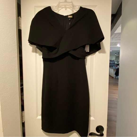 Alexia Admor Women’s Devi V Neck Midi Elegant Black Cape Dress New small - Picture 7 of 16